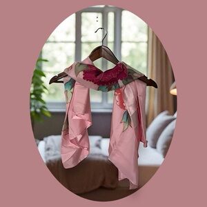 Vintage Pink Floral Scarf – Silky Polyester Satin